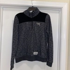 Victoria Secret Love Pink 1/4 zip pullover long sleeve Small Puppy Dog Grey Poly